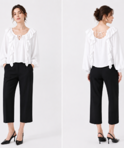 Briella Linen Ruffle Top With Long Sleeve 393 White