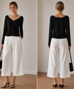 Top with button in the middle Black 6007